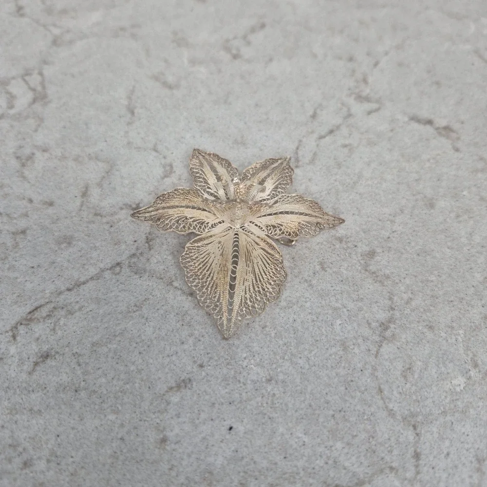 Unbranded Brooch 925 Sterling Silver Filigree Orchid Flower OS Silver Women